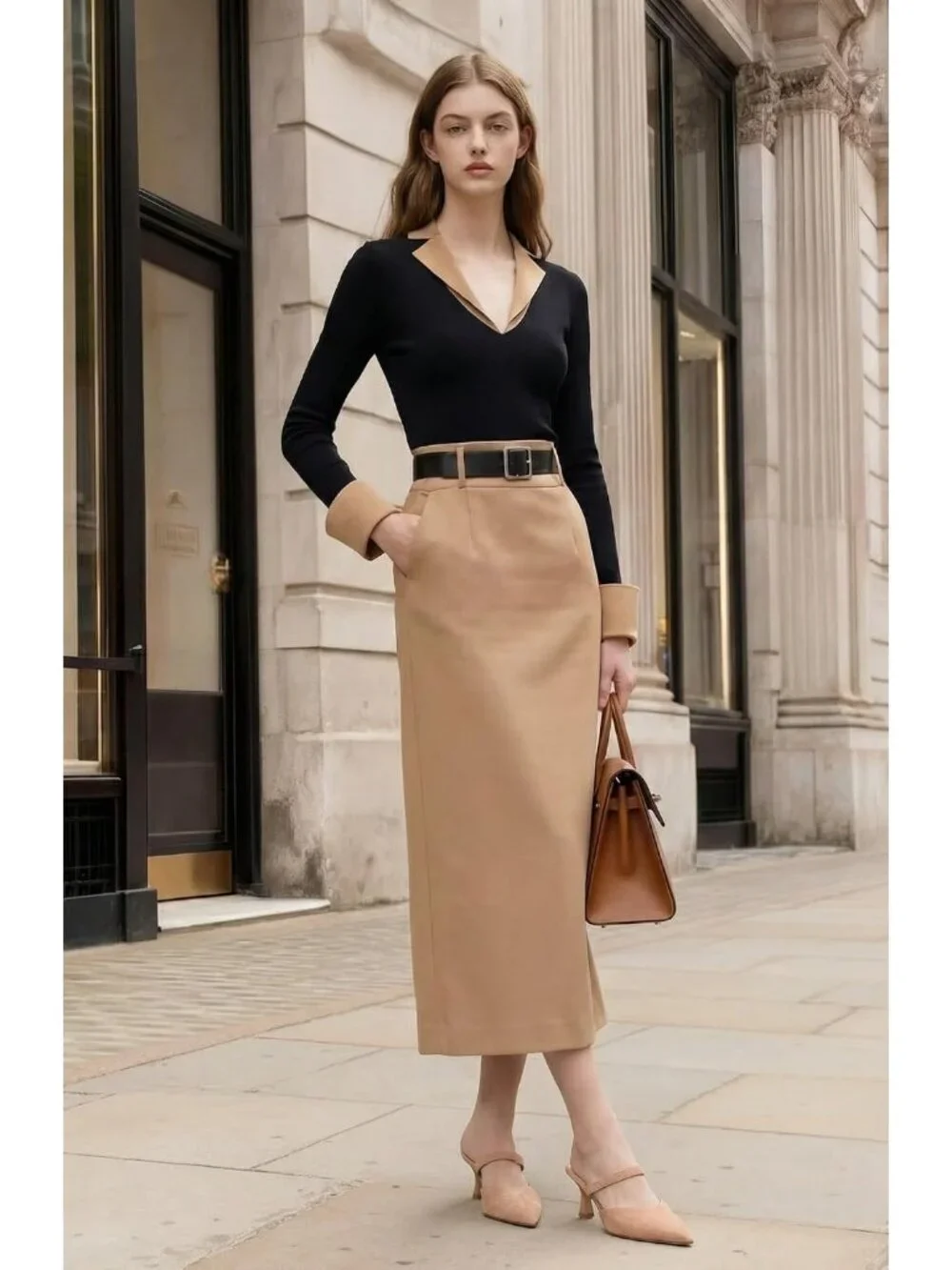 Women's Nude-Suede High Heel Mules Pointy Toe Pumps Memory Foam Insole Heels